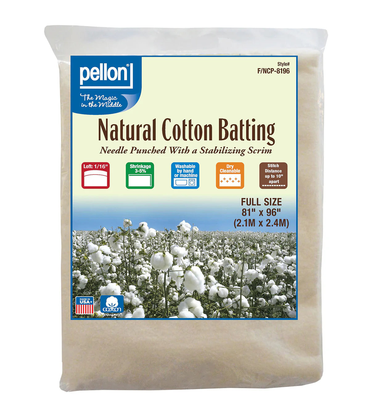 Pellon Natural Cotton Quilting Batting Full Size