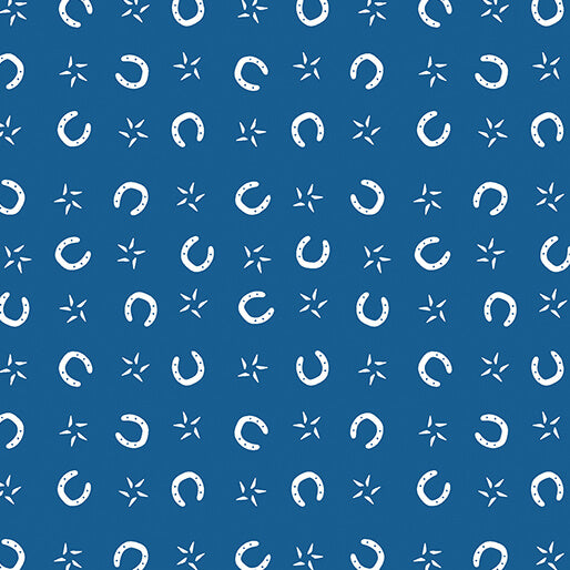Lil' Horseshoes Denim Blue - Benartex Lil' Buckaroos Collection