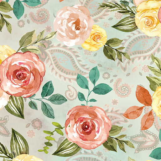 Gone Country Country Time Roses Seafoam 108" - Benartex Designer Fabrics