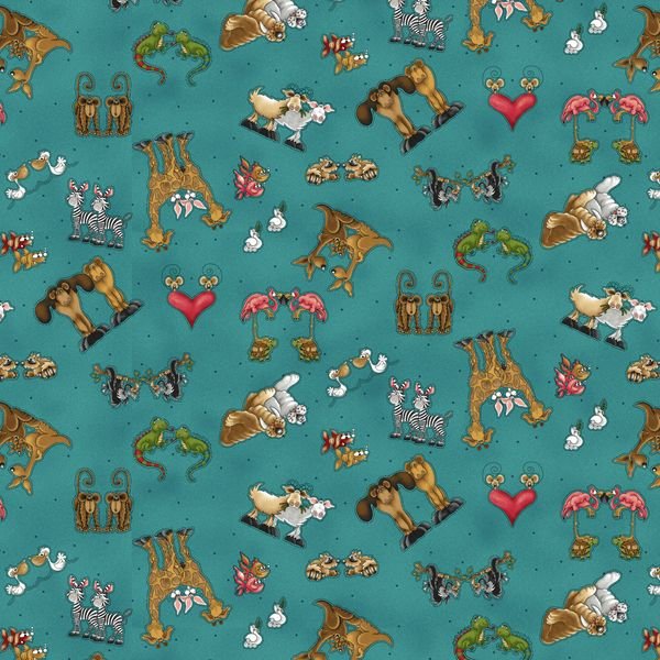Two by Two Teal Tossed Characters - Henry Glass & Co.