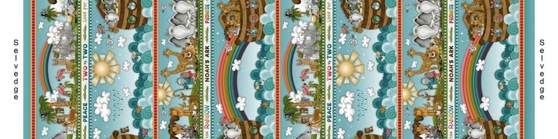 Two by Two Teal Boarder Striped - Henry Glass & Co.