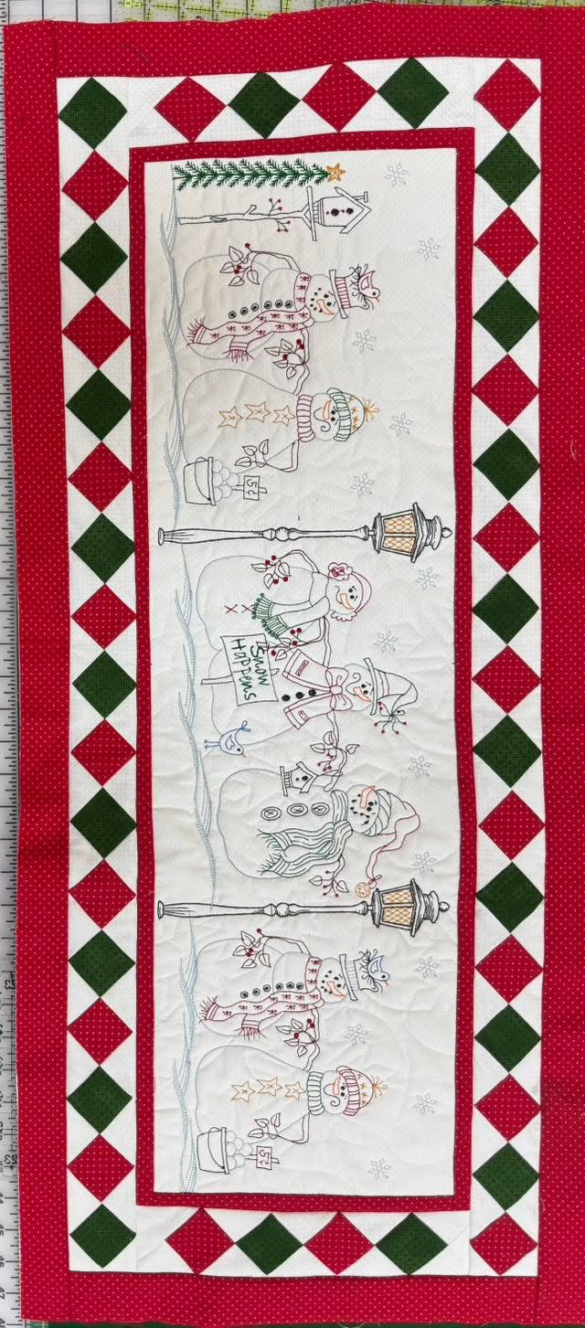Christmas in July snowman bench pillow - Julie Blake.