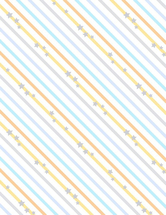 Baby's Adventure Diagonal Stripe White - Wilmington Prints