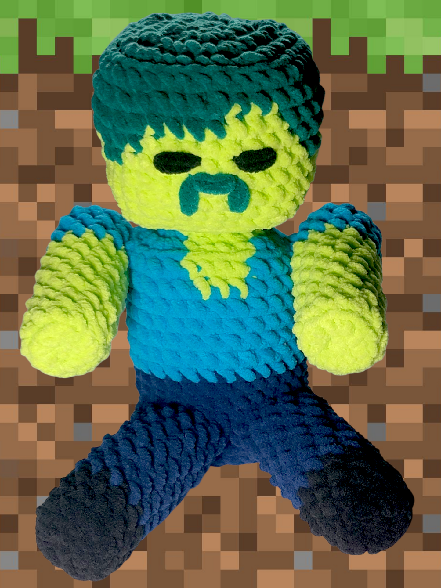 Pixel Art Sitting Zombie and Emotional Support Chicken Crochet Pattern