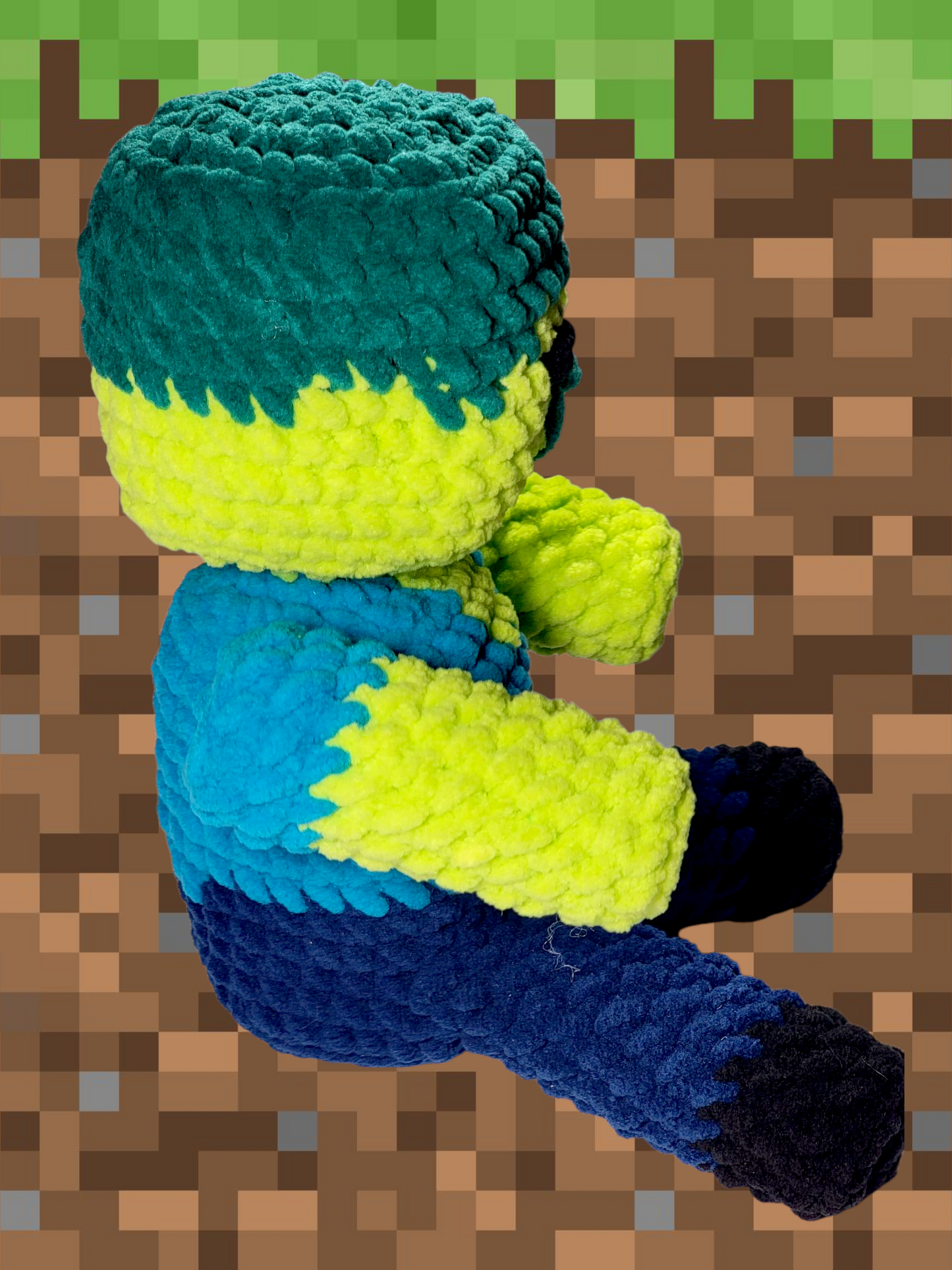 Pixel Art Sitting Zombie and Emotional Support Chicken Crochet Pattern