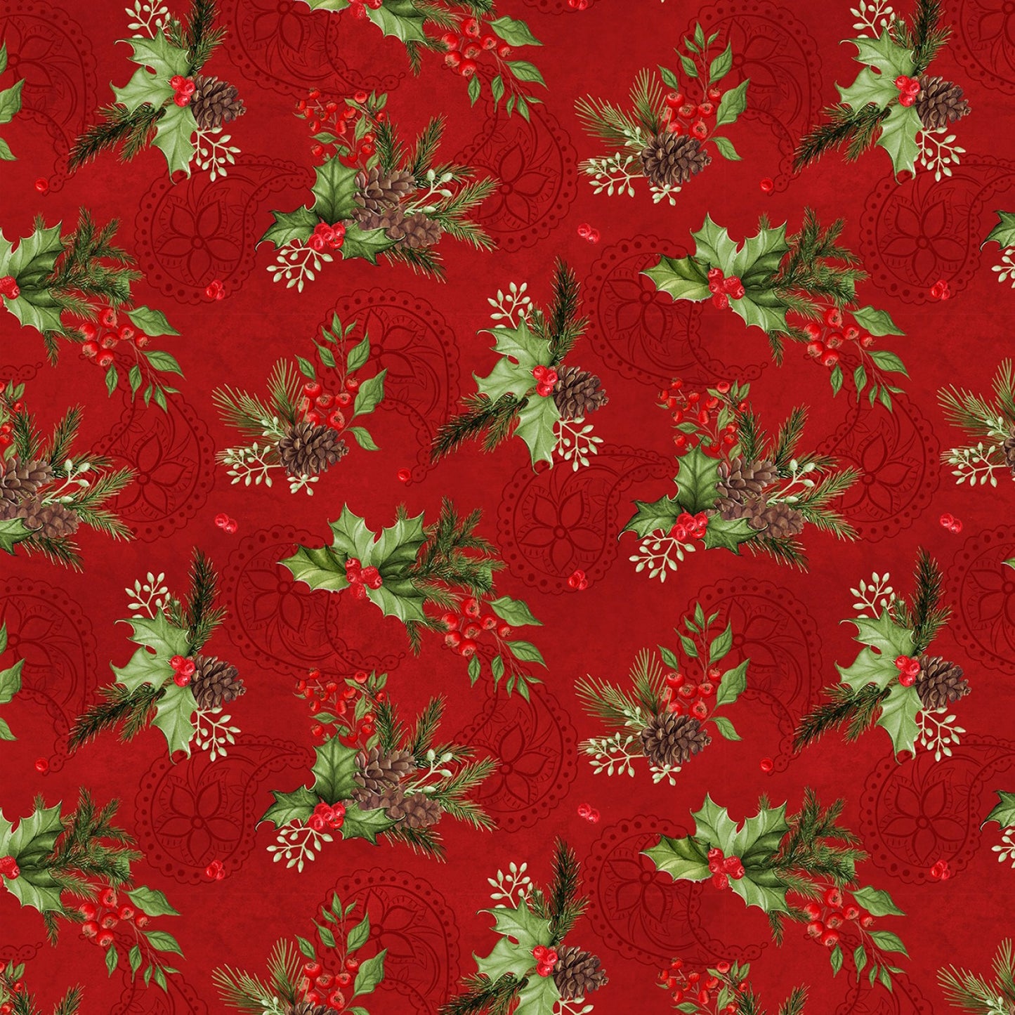 Tartan Holiday Foliage Toss Red Wilmington Prints