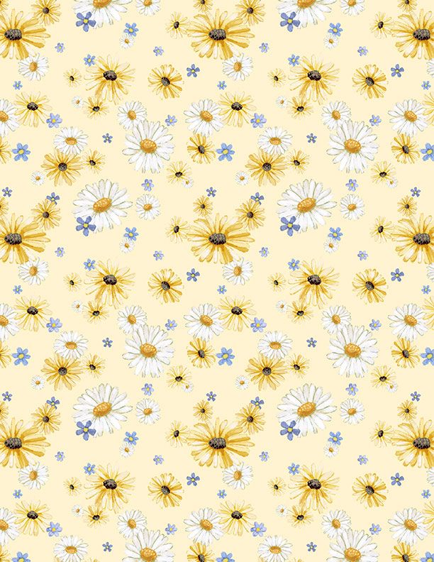 Daisies All Over Yellow Friendly Farmstead - Wilmington Prints