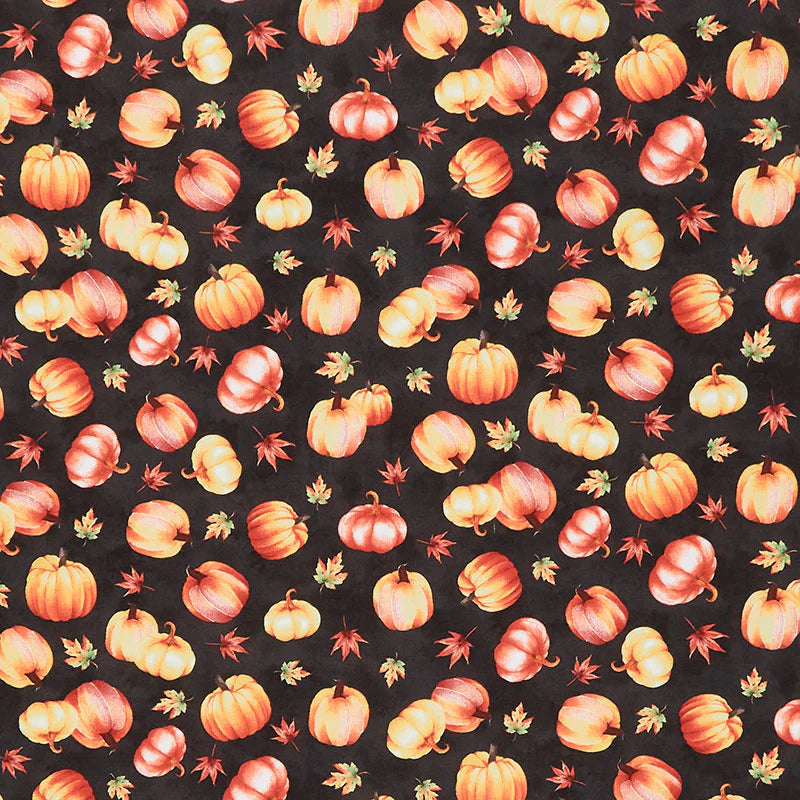 Autumn Light - Tossed Pumpkins on Black Wilmington Prints