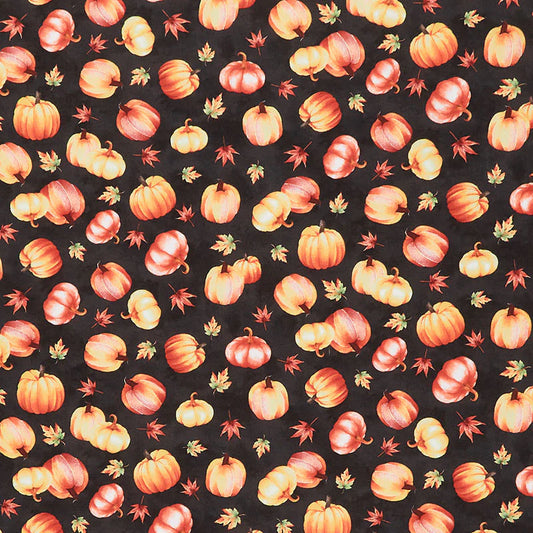 Autumn Light - Tossed Pumpkins on Black Wilmington Prints