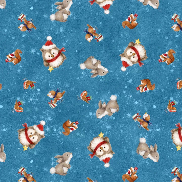 Woodland Gifts Critter Toss Blue By Makiko for Wilmington Prints.