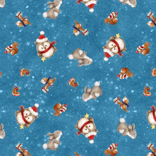 Woodland Gifts Critter Toss Blue By Makiko for Wilmington Prints.