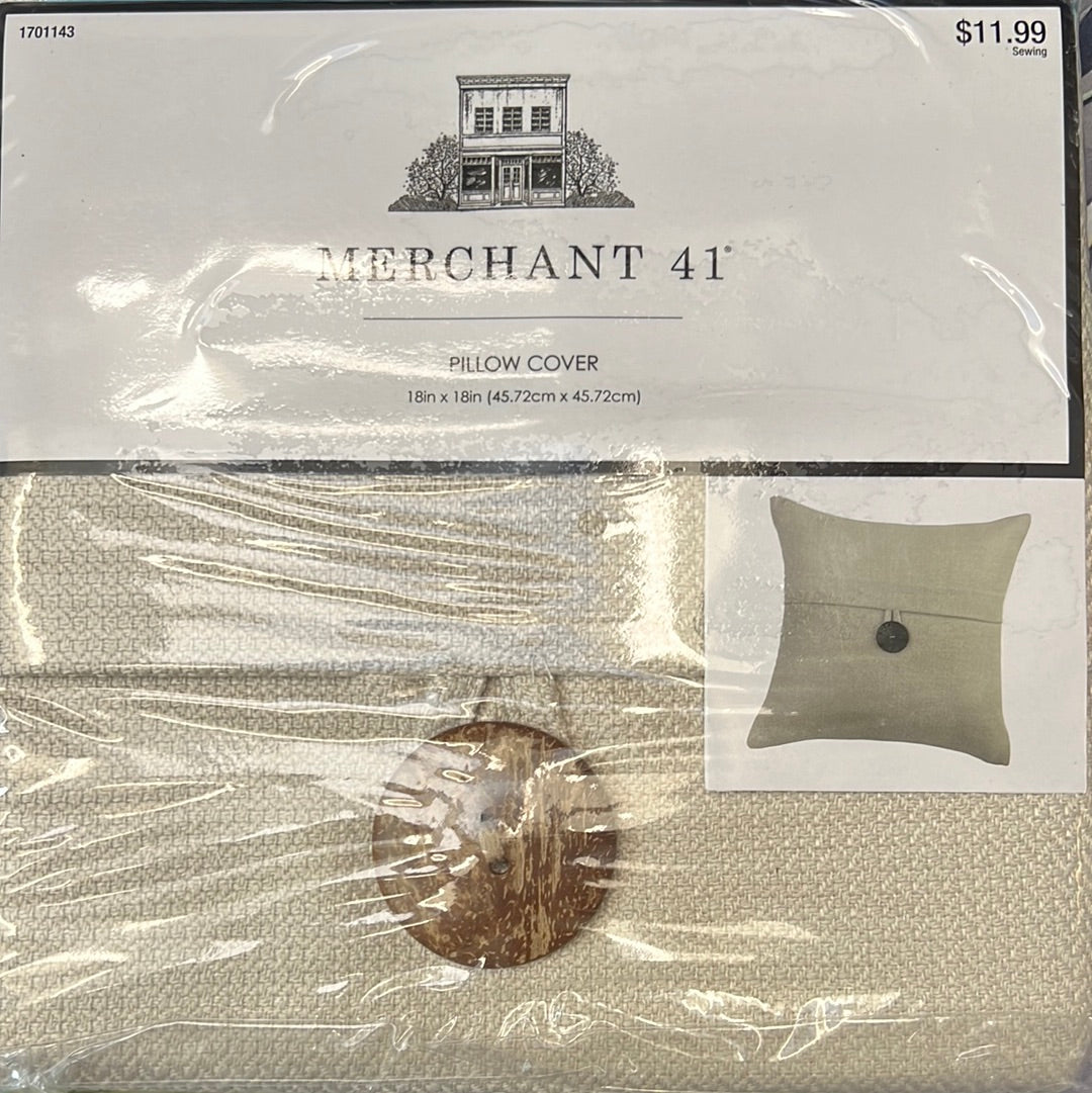 Merchant 41 - light green with brown button Pillow cover 18in x 18in