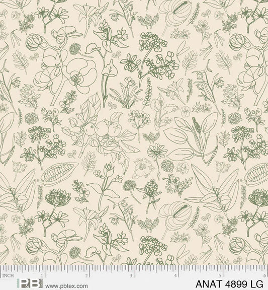 AU Naturel Field of Flowers Light Green - P&B Textiles