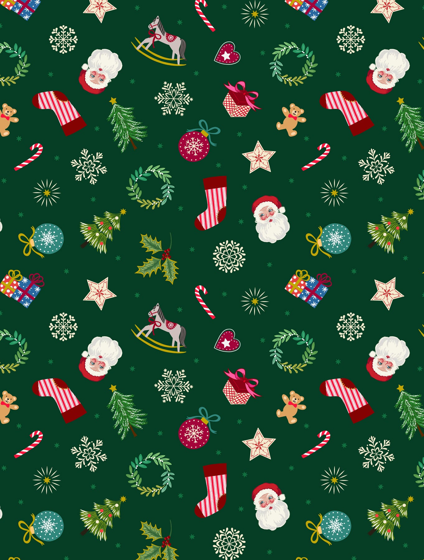 Little festive things on green (with gold metallic) - Lewis & Irene