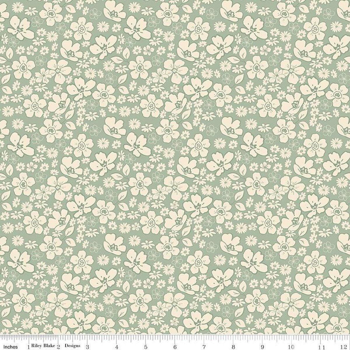 Morning Latte Tonal Floral Aloe - Riley Blake Designs