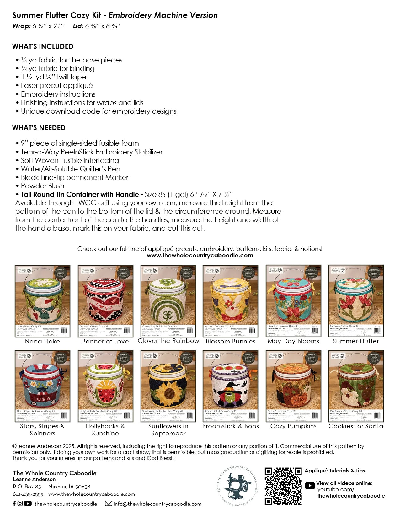Summer Flutter Cozy Kit Embroidery - The Whole Country Caboodle