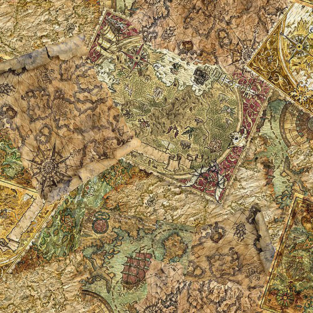 In The Beginnings Fabric - Legendary Journeys Vintage Map Collage