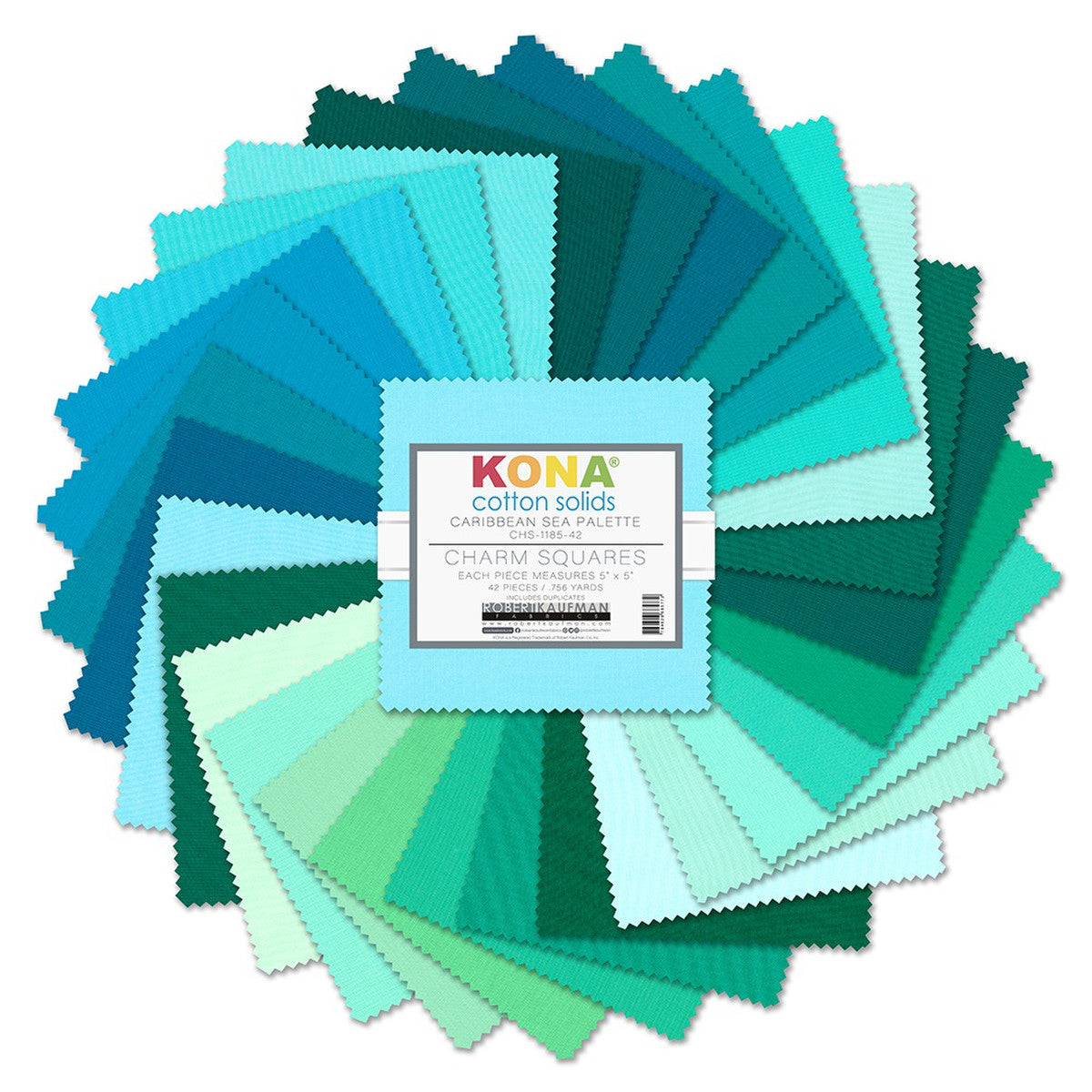 Caribbean Sea Palette - Kona Cotton Solids 5"x5" Charm Squares