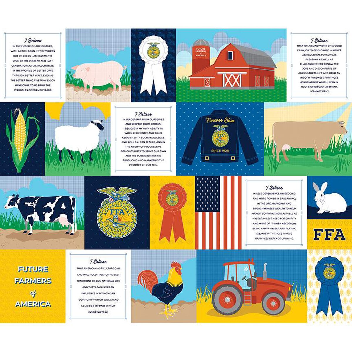 FFA Forever Blue 2 FFA Patchwork Panel - Riley Blake Designs