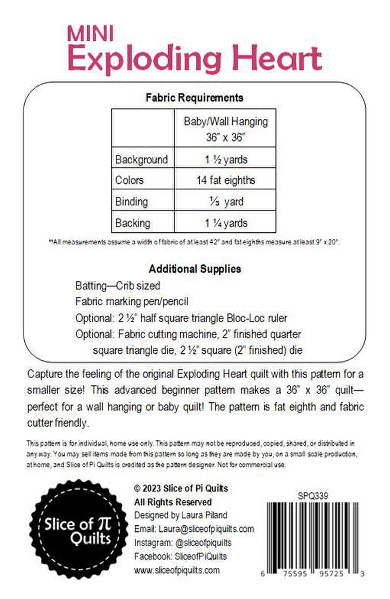 Slice of Pi Quilts Mini Exploding Heart Quilt Pattern - Riley Blake Designs