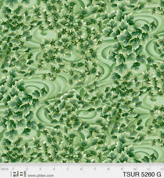 Tsuru Swirling Leaves Green - P&B Textiles