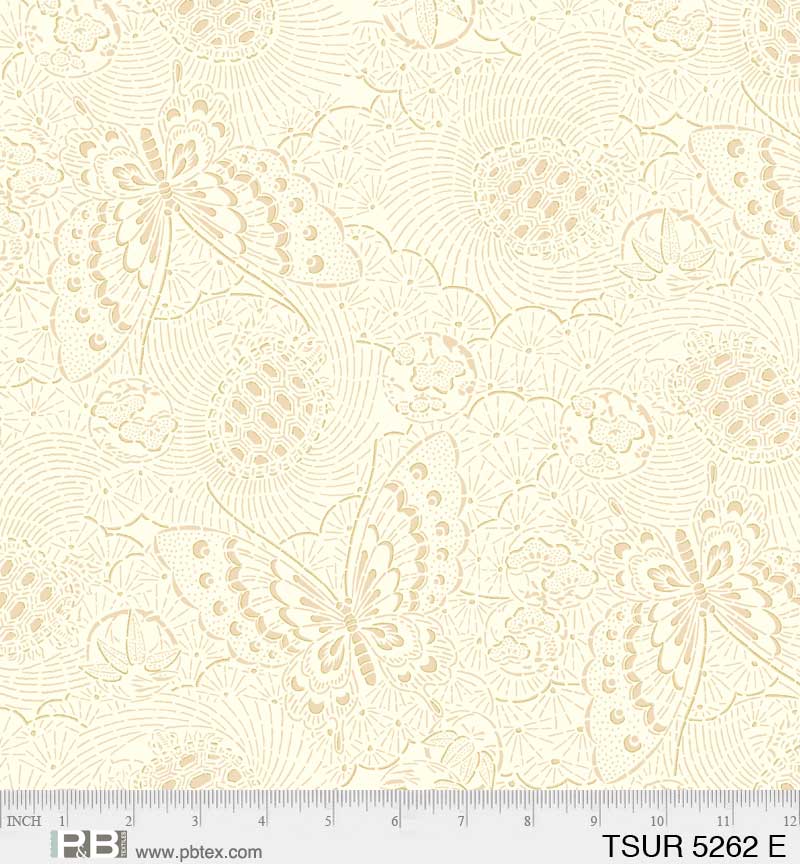 Tsuru Butterfly Linework Gold - P&B Textiles