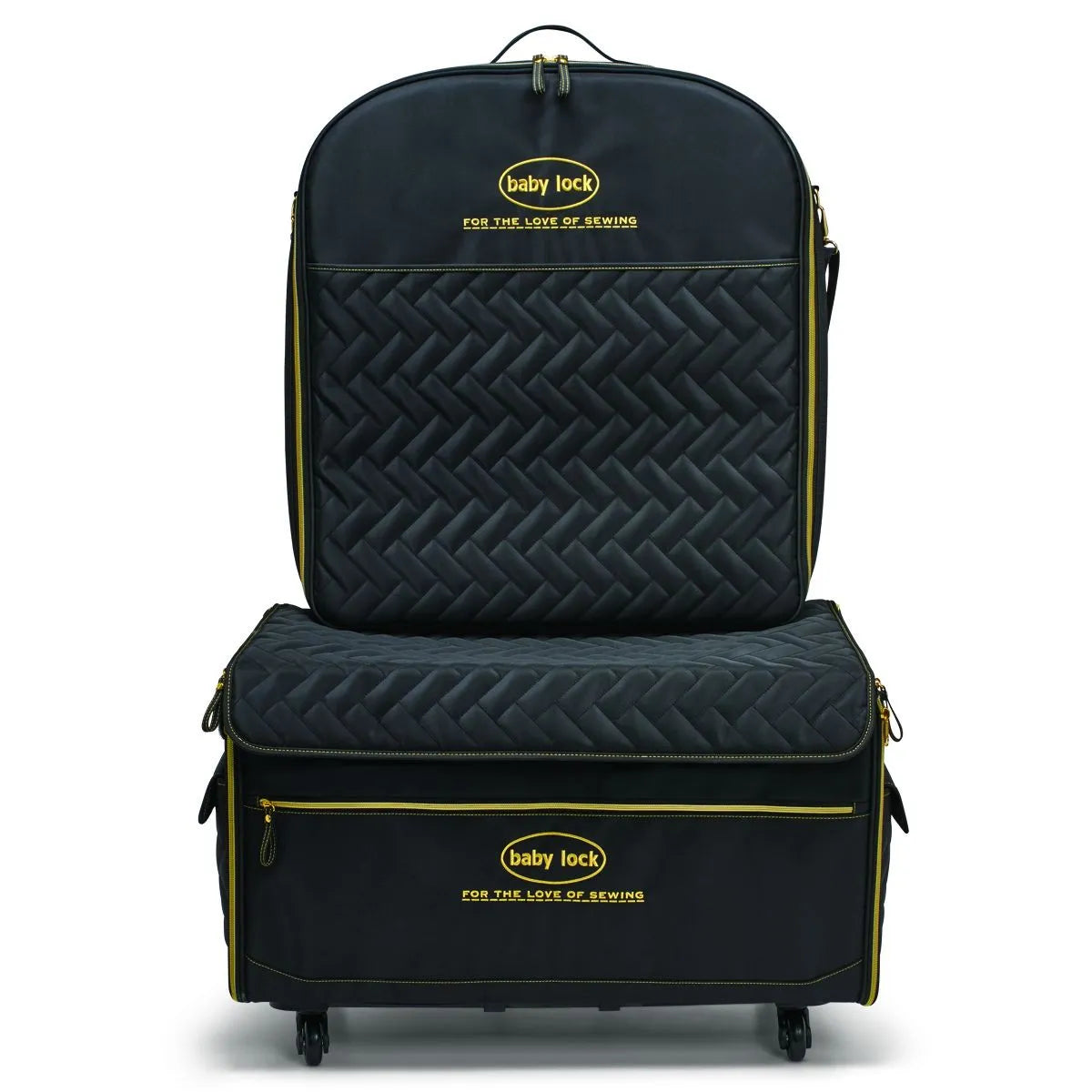 Baby Lock XL Trolley With Embroidery Arm Case- Quilted Black With Gold Logo Components
