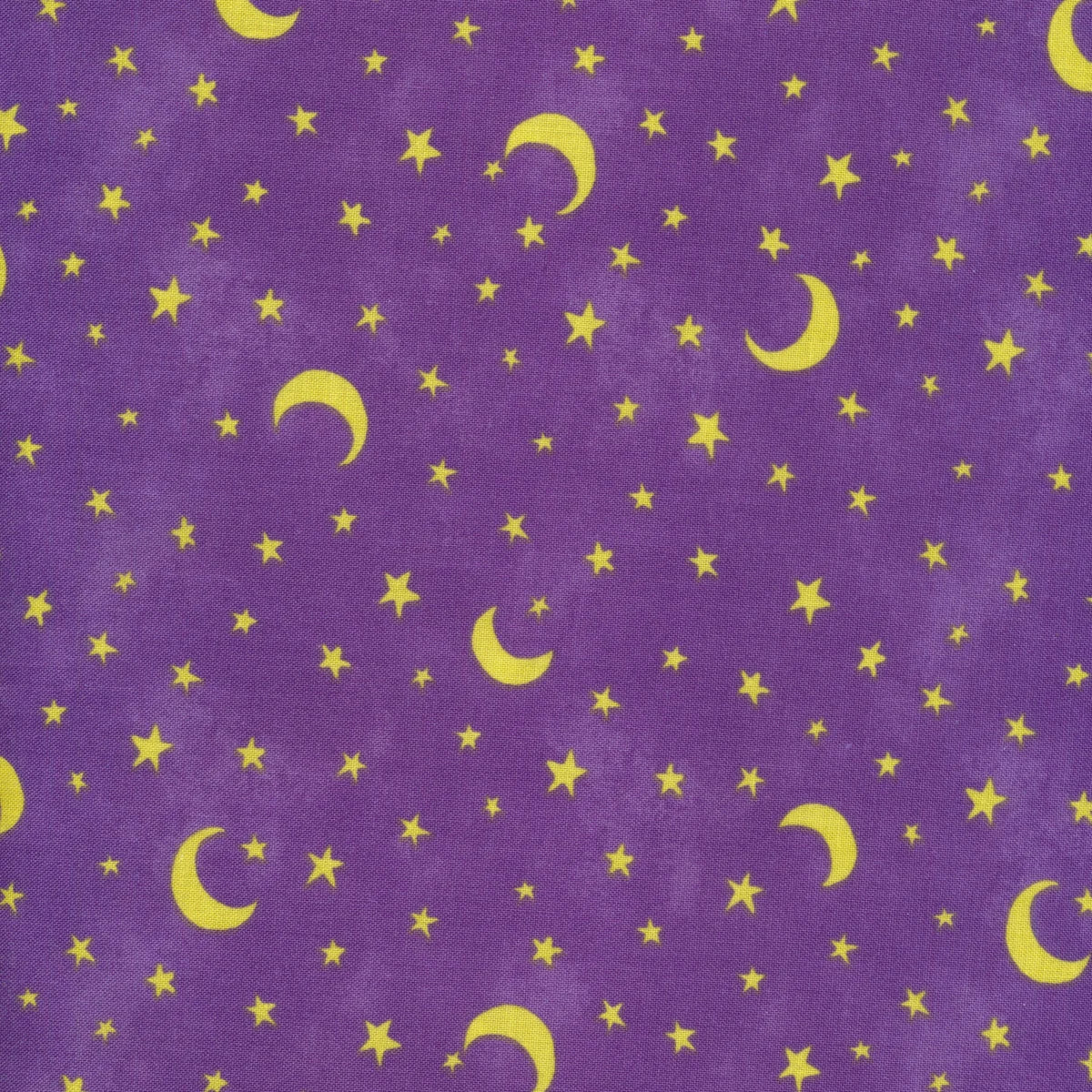The Boo Crew Moons and Stars Toss Purple by Susan Winget for Wilmington Prints