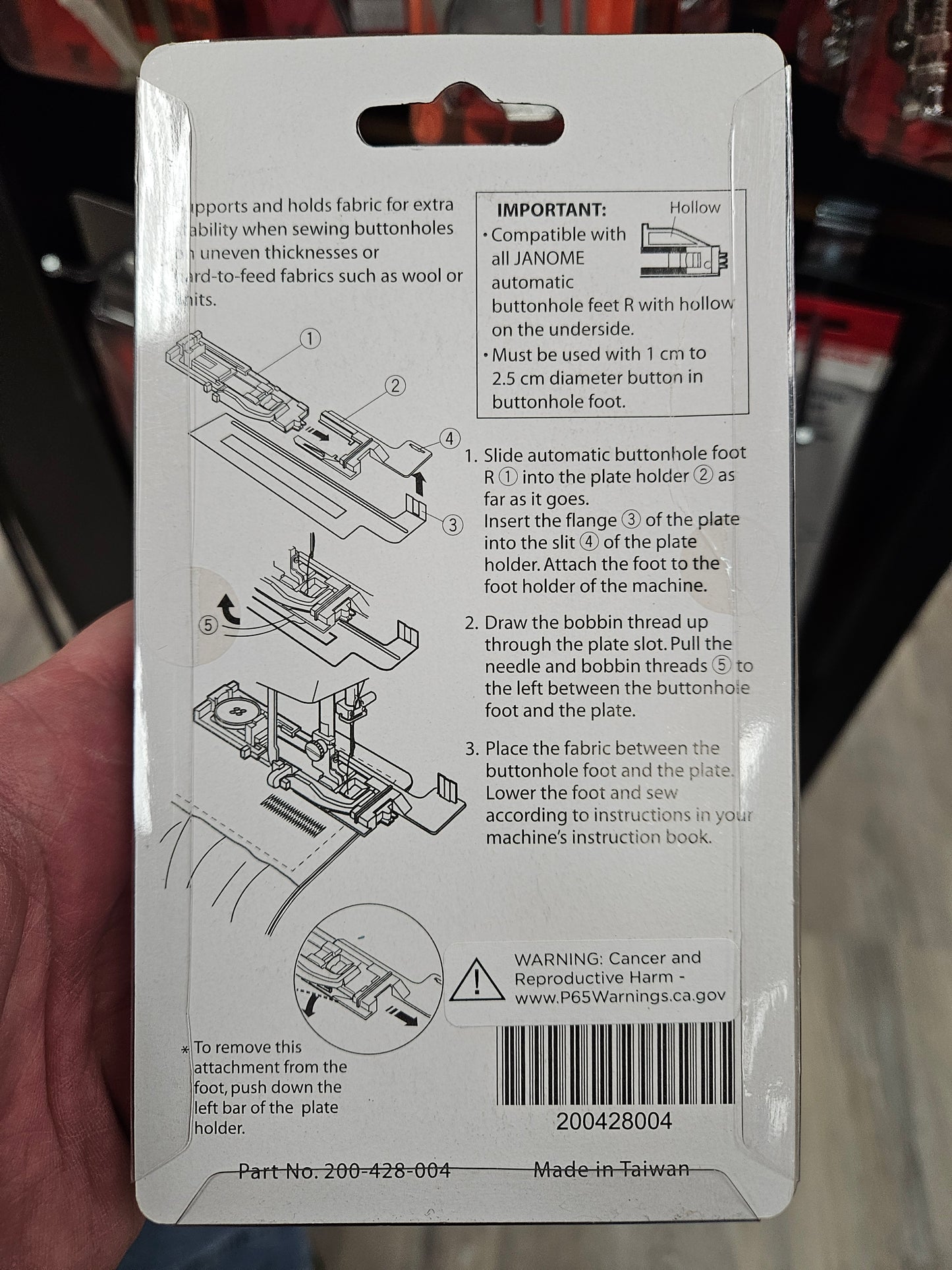 Janome Buttonhole Stabilizer Plate