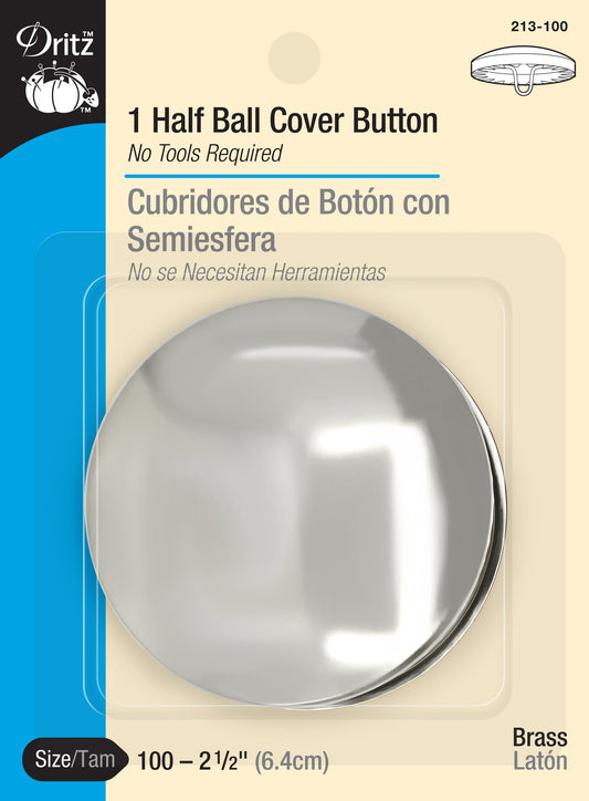Dritz 1 Half Ball Cover Button, Size 100 - 2 1/2", Brass