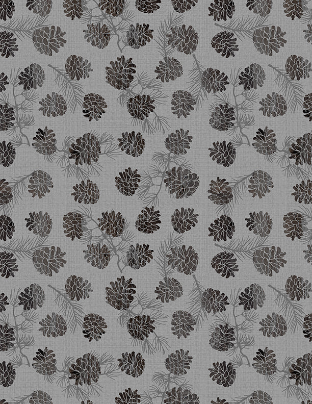 Pinecone Toss Grey Wild Woods Lodge by Wilimington Prints - Sold By The 1/4