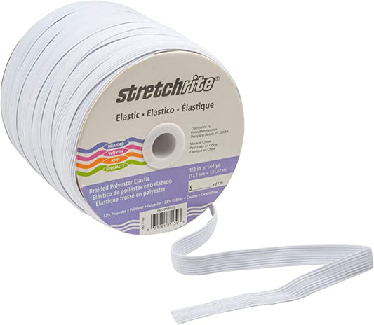 Stretchrite 1/2-Inch White Braided Polyester Elastic