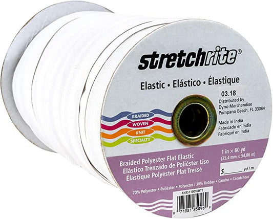 Stretchrite 1-Inch by 60-Yard White Braided Flat Polyester Elastic Spool