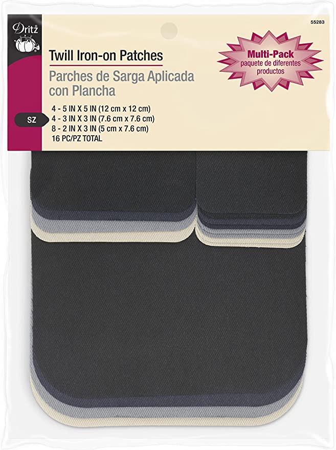 Twill Iron-On Patches Assorted Sizes & Colors (16-Count)