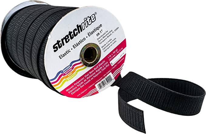 Stretchrite Flat Non-Roll Woven Polyester Elastic Spool, 1-Inch by 50-Yards, Black sold by yard