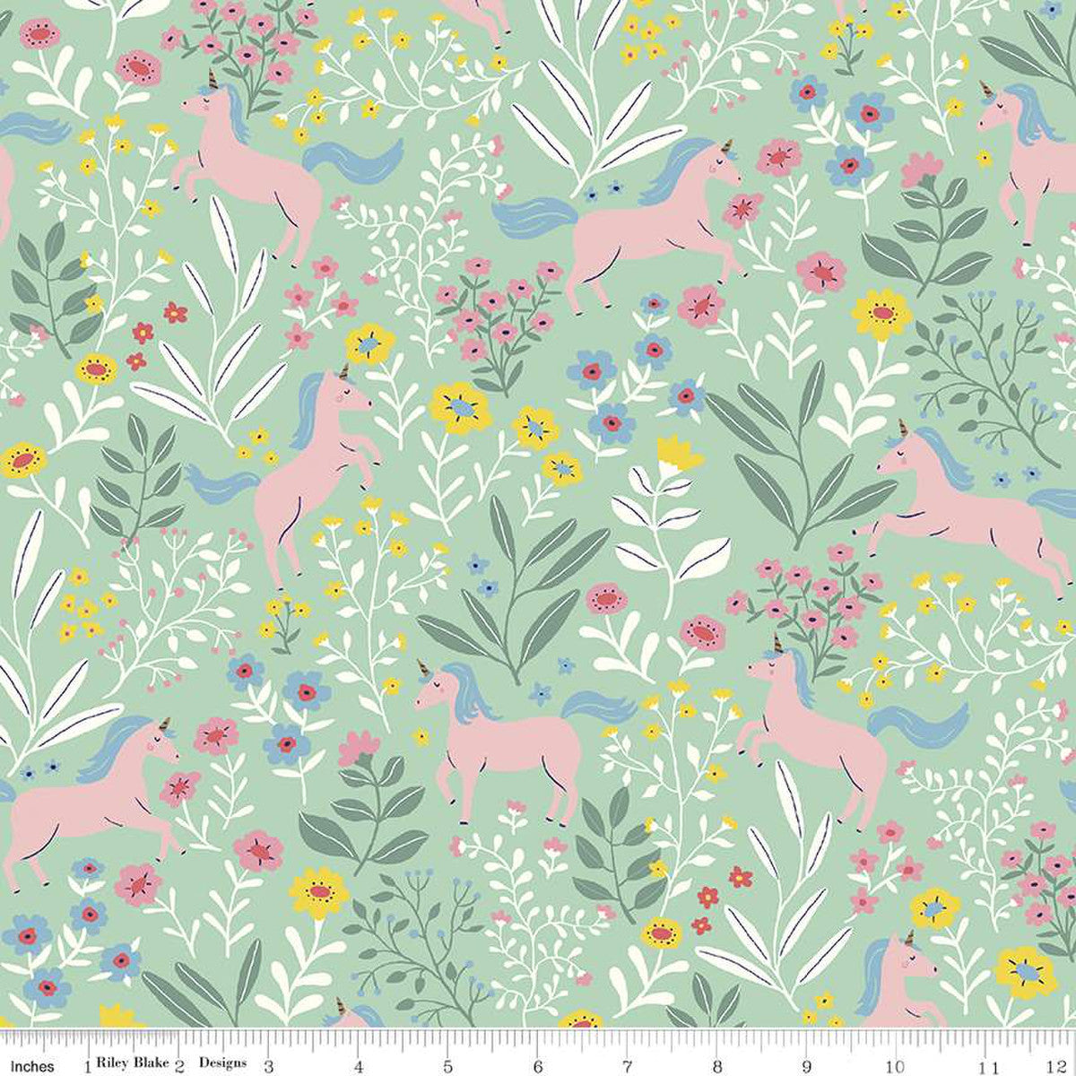 Unicorns Sweet Mint Designer Flannel by Riley Blake - Sold by the 1/4yd