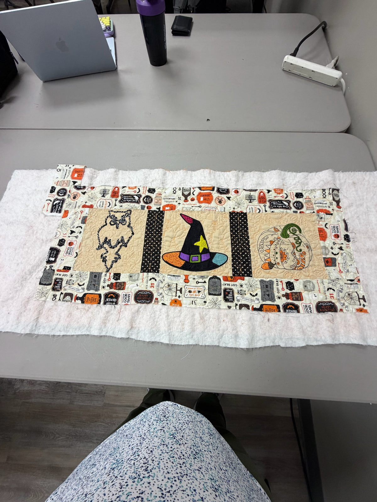 IQ Deep Dive class project — full Halloween table runner on batting
