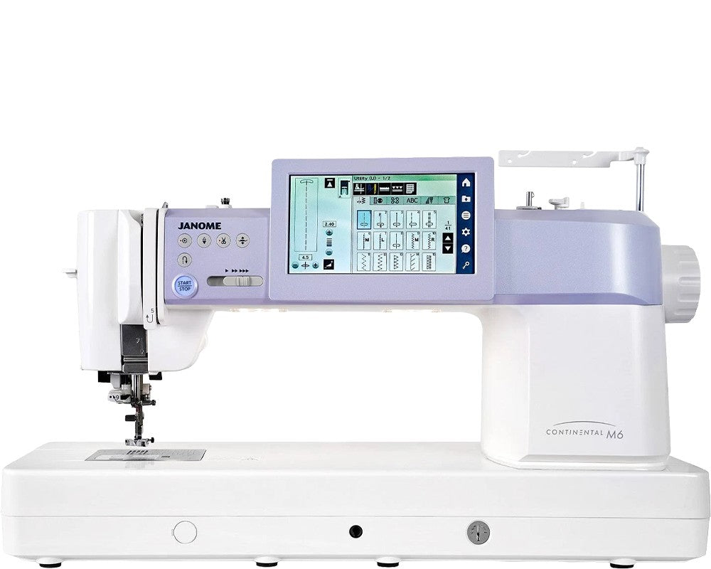 Janome Continental M6, straight front view with touchscreen