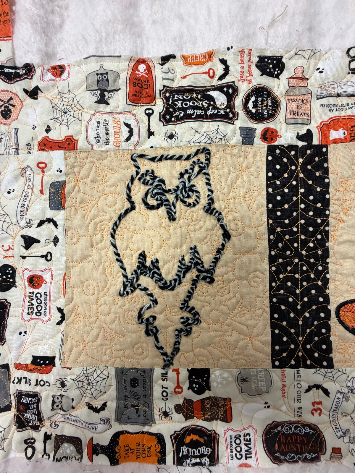 Owl couching detail — IQ design on Baby Lock Radiance