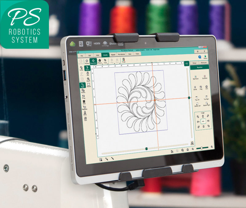 Pro-Stitcher Premium tablet mounted on machine
