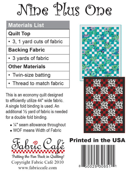 Fabric Cafe Nine Plus One 3-Yard Quilt Pattern