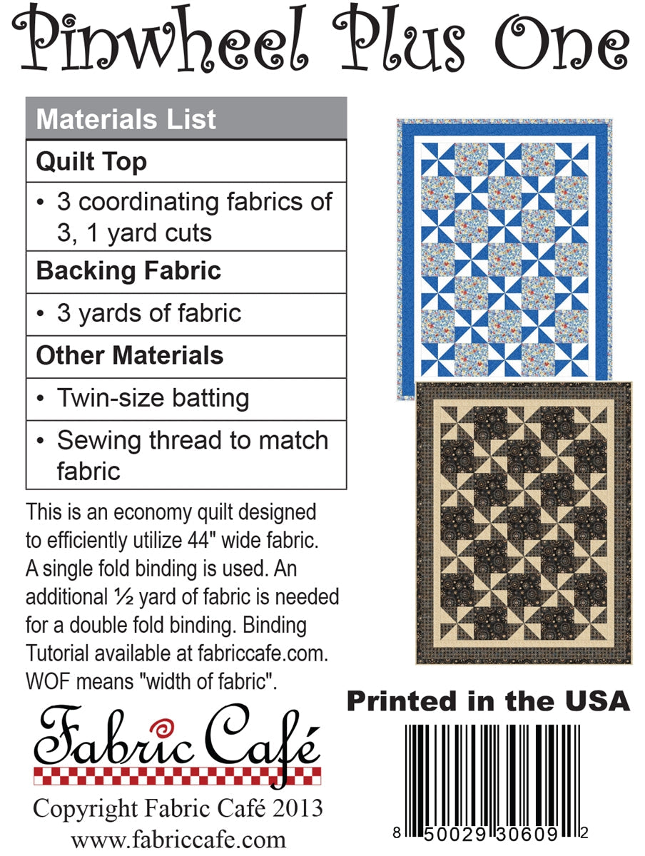 Fabric Cafe Pinwheel Plus One 3-Yard Quilt Pattern