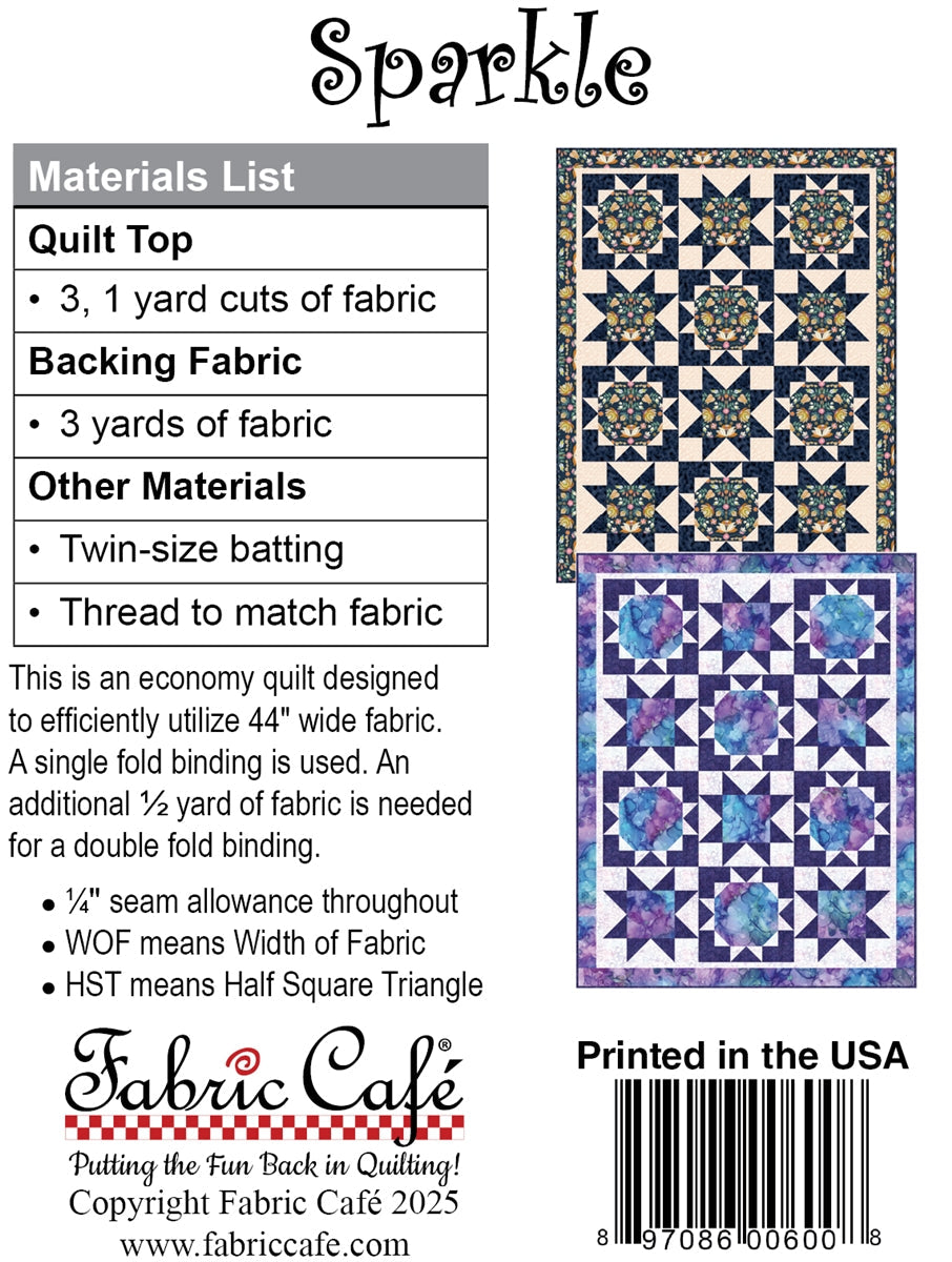 Fabric Cafe Sparkle 3-Yard Quilt Pattern