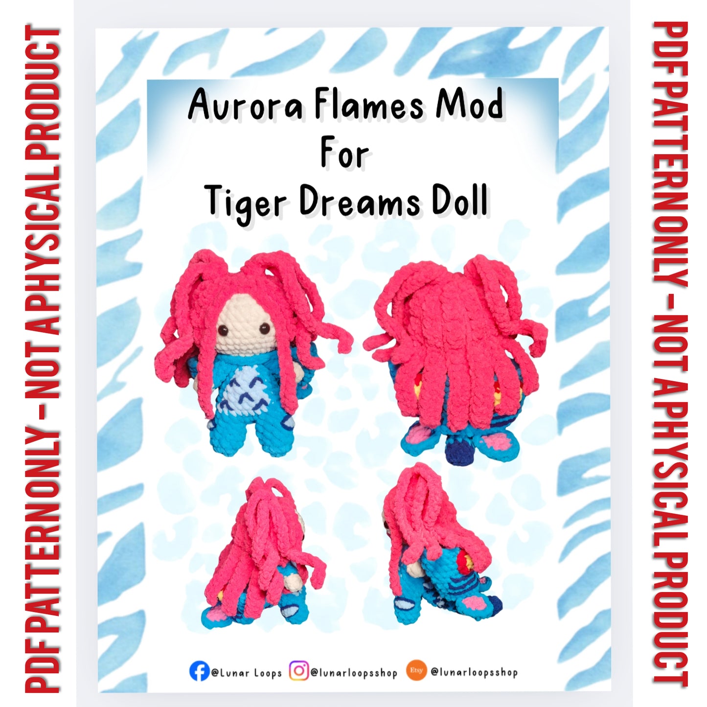 Tiger Dreams Crochet Doll Aurora Flames Wig Mod Pattern