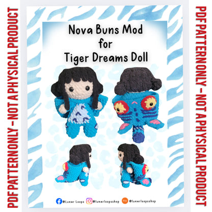 Tiger Dreams Crochet Doll Nova Buns Wig Mod Pattern