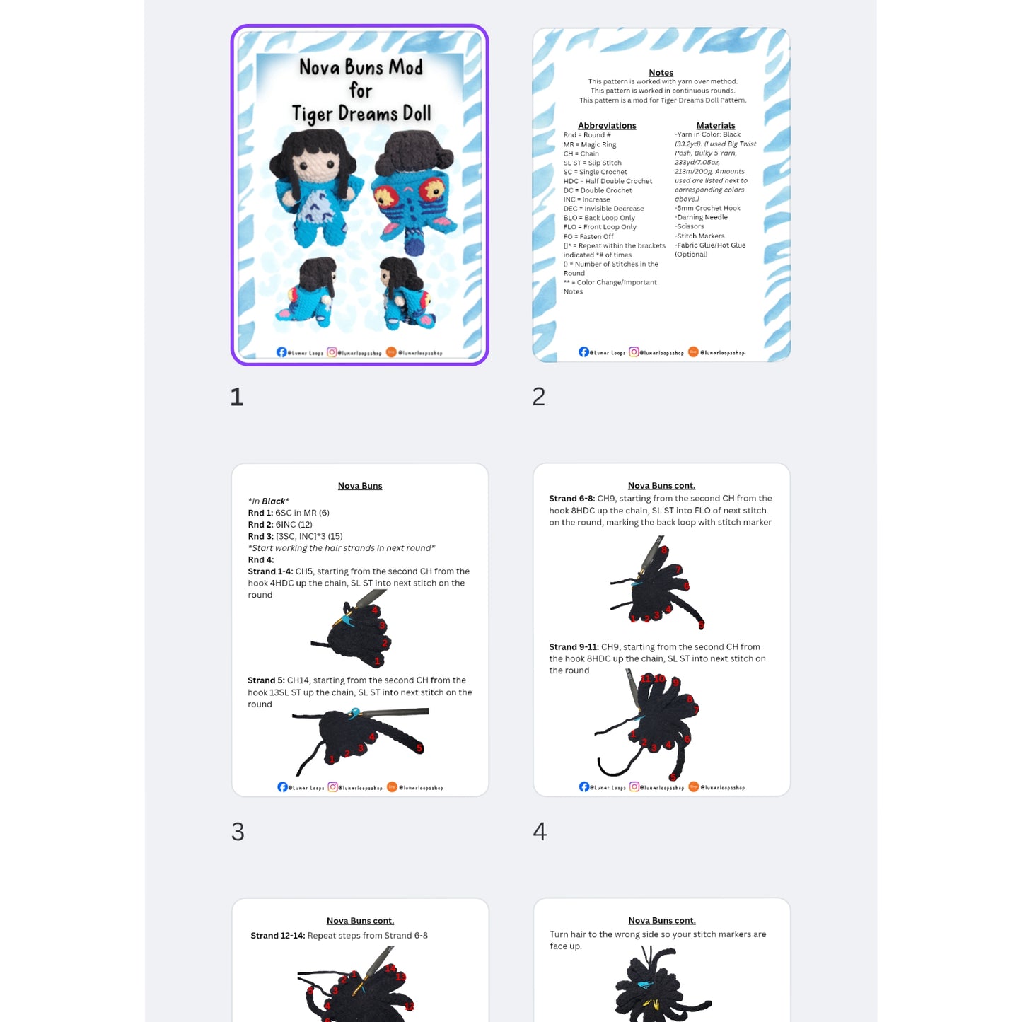 Tiger Dreams Crochet Doll Nova Buns Wig Mod Pattern