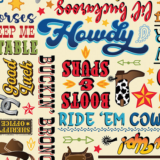 Wild West Words Cream - Benartex Lil' Buckaroos Collection