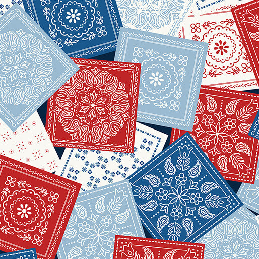 Bandana Squares Red/Blue - Benartex Lil' Buckaroos Collection