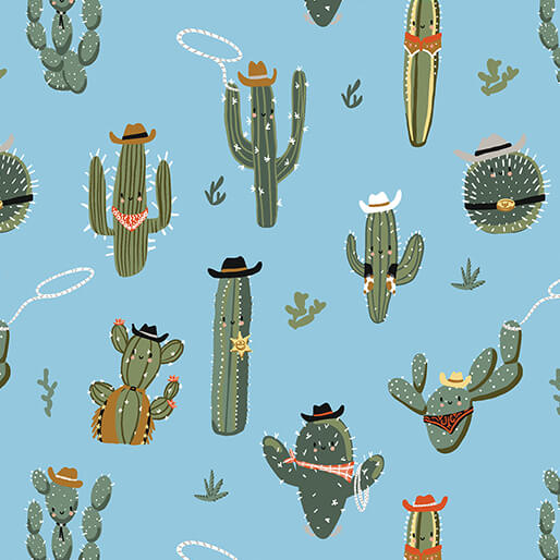 Wild West Cactus Blue - Benartex Lil' Buckaroos Collection