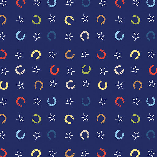 Lil' Horseshoes Navy - Benartex Lil' Buckaroos Collection